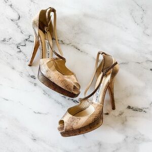 Jimmy Choo Womens Snakeskin Leather d'Orsay 110mm Open Toe Pump Platform Heels